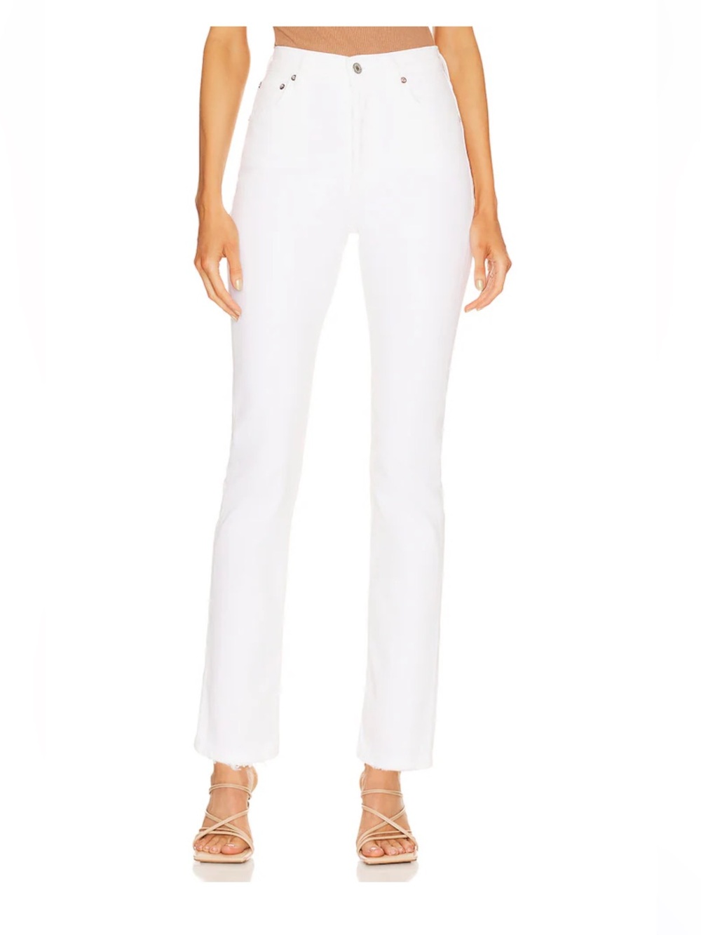 Agolde White Riley High-Rise Button Fly Straight Leg Jeans with Frayed Hem 27